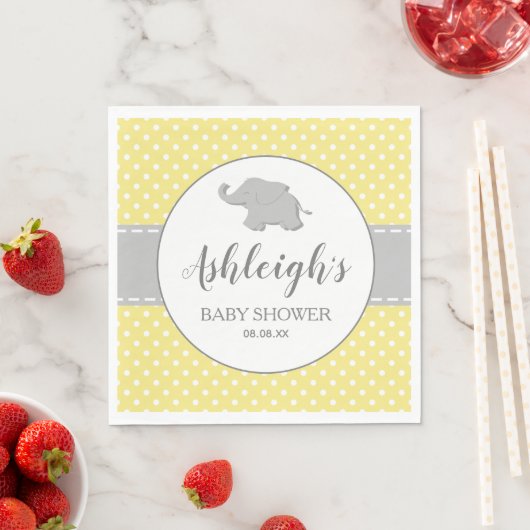 Elephant Yellow Grey Polka Dot Baby shower Servet (Insitu)