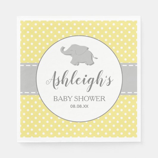 Elephant Yellow Grey Polka Dot Baby shower Servet (Voorkant)