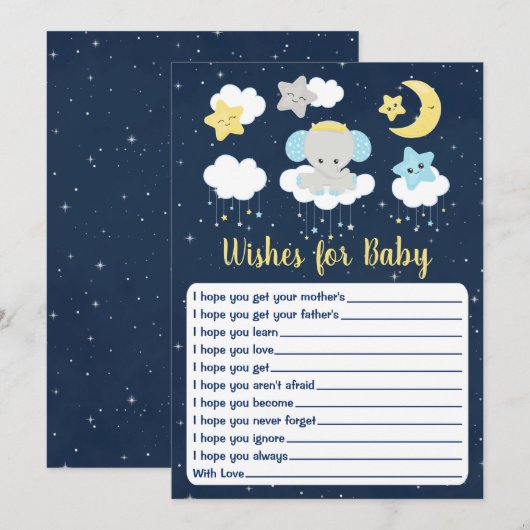 Elephant Yellow Navy Baby shower wil Baby Kaart (Voorkant / Achterkant)