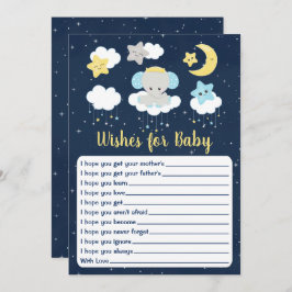 Elephant Yellow Navy Baby shower wil Baby Kaart