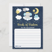 Elephant Yellow Navy Baby shower Words of Wisdom Kaart (Voorkant)