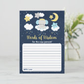 Elephant Yellow Navy Baby shower Words of Wisdom Kaart (Staand voorkant)