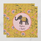 Elephant  Yellow Pattern Indian Wedding Kaart (Voorkant / Achterkant)