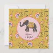 Elephant  Yellow Pattern Indian Wedding Kaart (Voorkant)