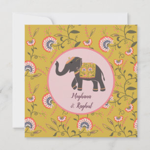 Elephant  Yellow Pattern Indian Wedding Kaart