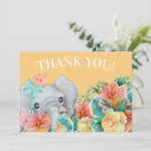 Elephant Yellow Pink Blauwgroen Florence Bedankkaart (Staand voorkant)