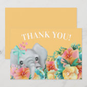 Elephant Yellow Pink Blauwgroen Florence Bedankkaart (Voorkant / Achterkant)