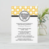 Elephant Yellow Polka Dot Baby Shower Invitations Kaart (Staand voorkant)