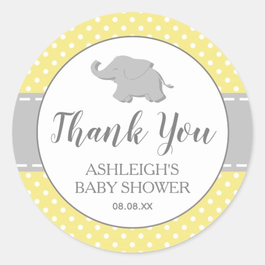 Elephant Yellow Polka Dot Baby shower Ronde Sticker (Voorkant)