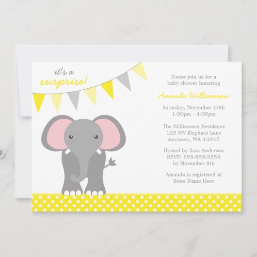 Elephant Yellow Polka Dot Banner Baby shower Kaart (Voorkant)
