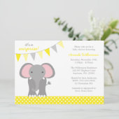 Elephant Yellow Polka Dot Banner Baby shower Kaart (Staand voorkant)