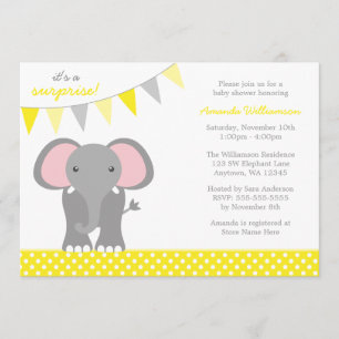 Elephant Yellow Polka Dot Banner Baby shower Kaart