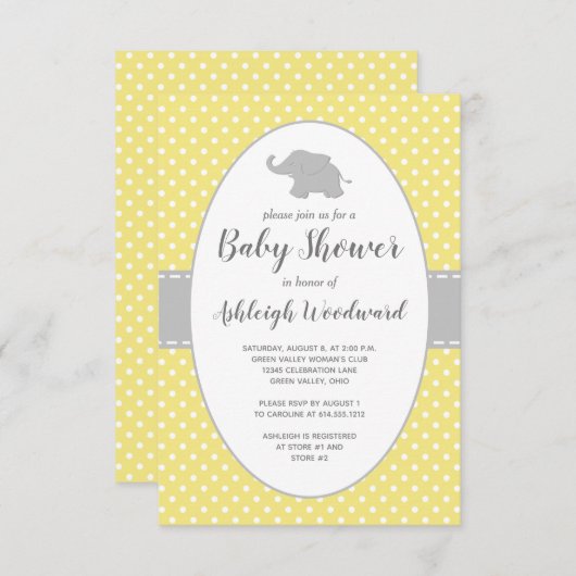 Elephant Yellow Polka Dot Neutraal Baby shower Kaart (Voorkant / Achterkant)