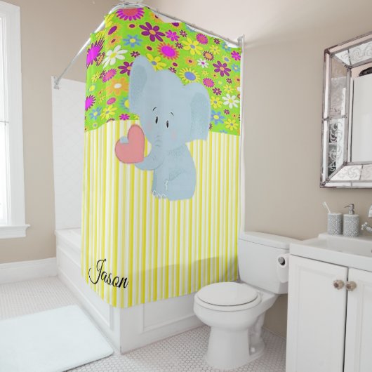 Elephant Yellow Stripe Shower Curtain Douchegordijn (In situ)
