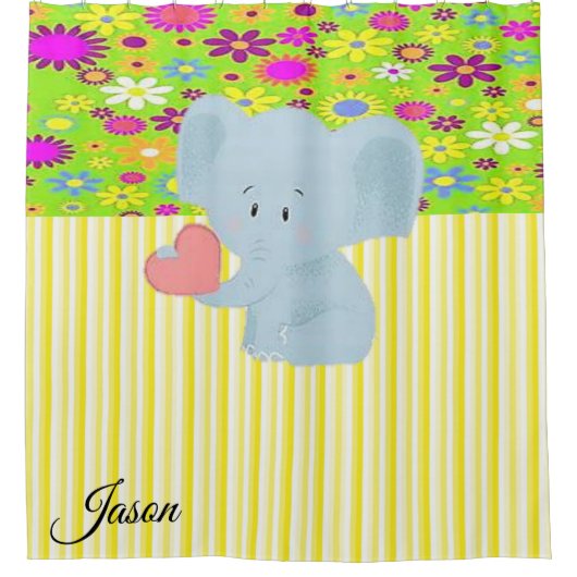 Elephant Yellow Stripe Shower Curtain Douchegordijn (Voorkant)