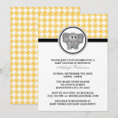 Elephant Yellow & White Houndstooth Baby shower Kaart (Voorkant / Achterkant)