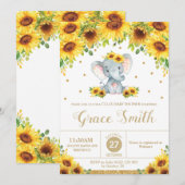 Elephant Zonnebloem Bloemen Co-Ed Baby shower Meis Kaart (Voorkant / Achterkant)