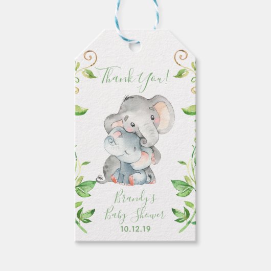 Elephant Zoo Oerwoud Baby shower Cadeaulabel (Voorkant)
