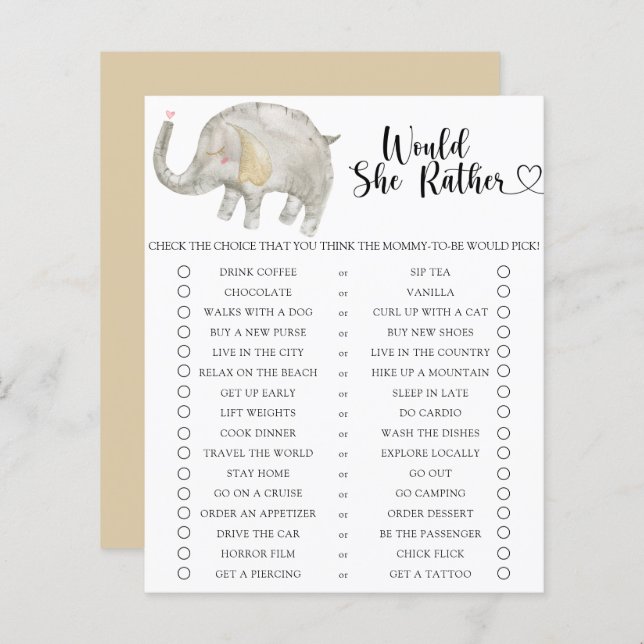 Elephant / Zou ze liever Baby shower spelen? (Voorkant / Achterkant)