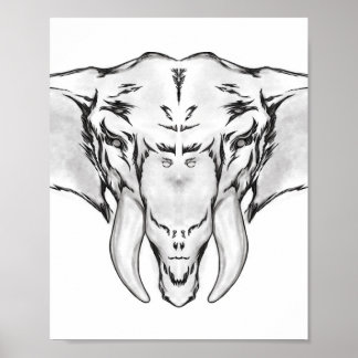 Elephant zwarte en witte surrealistische lijnkunst poster