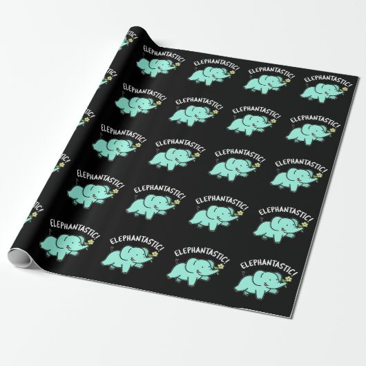 Elephantastic Funny Elephant Pun Dark BG Cadeaupapier (Uitgerold)