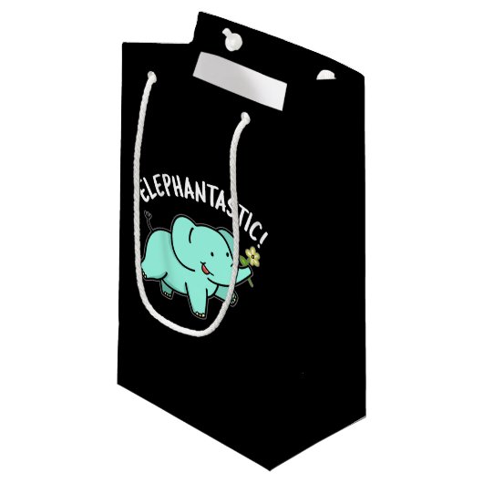Elephantastic Funny Elephant Pun Dark BG Klein Cadeauzakje (Voorkant Gekanteld)