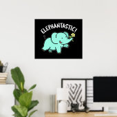 Elephantastic Funny Elephant Pun Dark BG Poster (Thuiskantoor)