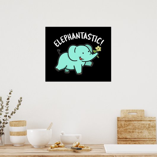 Elephantastic Funny Elephant Pun Dark BG Poster (Keuken)