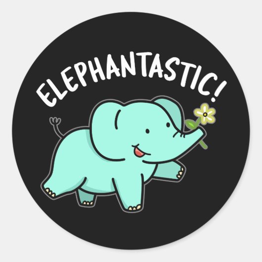 Elephantastic Funny Elephant Pun Dark BG Ronde Sticker (Voorkant)