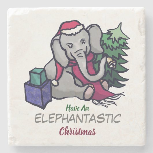 Elephantastic Kerst Schattigee Santa Olifant Stenen Onderzetter (Voorkant)