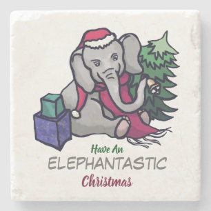 Elephantastic Kerstbeest Santa Elephant Stenen Onderzetter