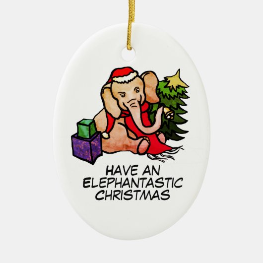 Elephantastic Schattigee Santa Olifanten Kerst Keramisch Ornament (Voorkant)