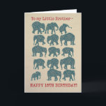 Elephants 15th Birthday Kaart voor Little Brother<br><div class="desc">Een leuke 15e verjaardag Kaart voor een kleine broer,  met silhouetten van 15 olifanten,  elk gevuld met een paisleypatroon,  op een Burlap achtergrond. Een deel van het collectie van Posh & Painterly 'Heffalfels'.</div>