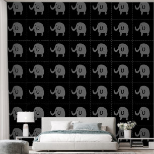 Elephants Animal Patterns Baby Boy Girl Grey Black Behang