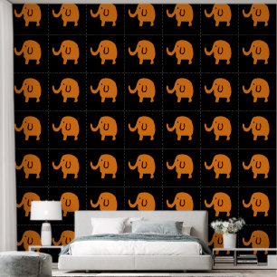 Elephants Baby Animal Patterns Cute Orange Black Behang