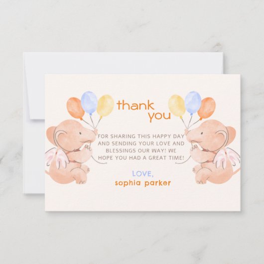 Elephants-Baby shower Bedankkaart (Voorkant)