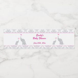 Elephants Baby shower Etiket Fles Meisje Roze grij