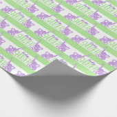 Elephants baby shower groene paarse verjaardagsrap cadeaupapier (Hoek)