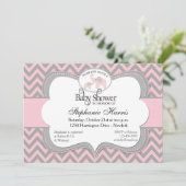 Elephants Baby shower in Chevron Pink Kaart (Staand voorkant)