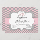 Elephants Baby shower in Chevron Pink Kaart (Voorkant / Achterkant)