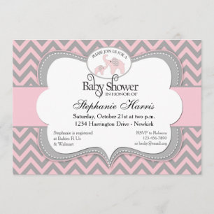 Elephants Baby shower in Chevron Pink Kaart