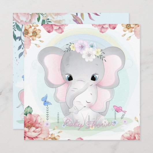 Elephants Baby shower Invitation Feestdagenkaart (Voorkant / Achterkant)