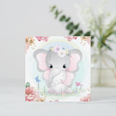 Elephants Baby shower Invitation Feestdagenkaart (Staand voorkant)
