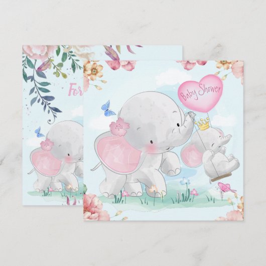 Elephants Baby shower Invitation Kaart (Voorkant / Achterkant)