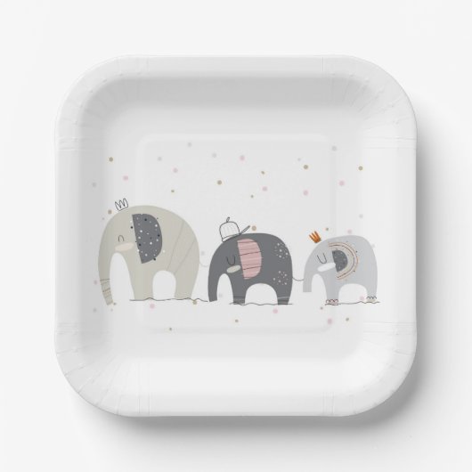 Elephants Baby shower Papieren Borden Papieren Bordje (Voorkant)