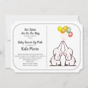 Elephants-Baby shower per post   Twins Kaart