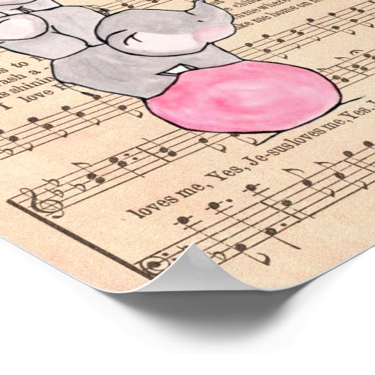 Elephants balanceren op Ball Music Nursery Art Poster (Hoek)