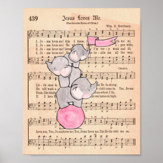 Elephants balanceren op Ball Music Nursery Art Poster