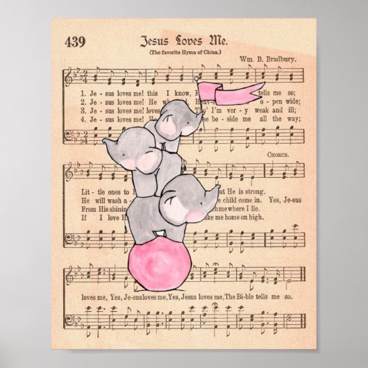 Elephants balanceren op Ball Music Nursery Art Poster (Voorkant)