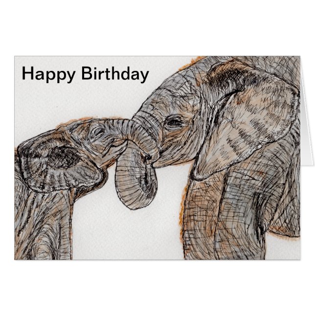Elephants Birthday Card mum dad son dochter etc. (Voorkant Horizontaal)